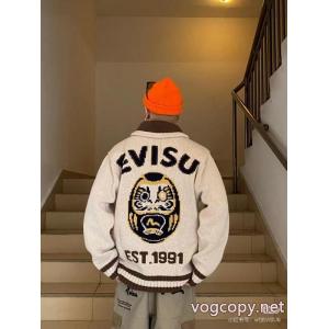 Evisu-福神智アルファベットフェイスブックニットカーディガンジップコート