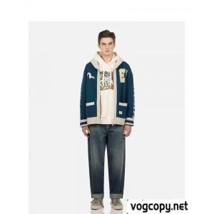 Evisu-福神智アルファベットフェイスブックニットカーディガンジップコート